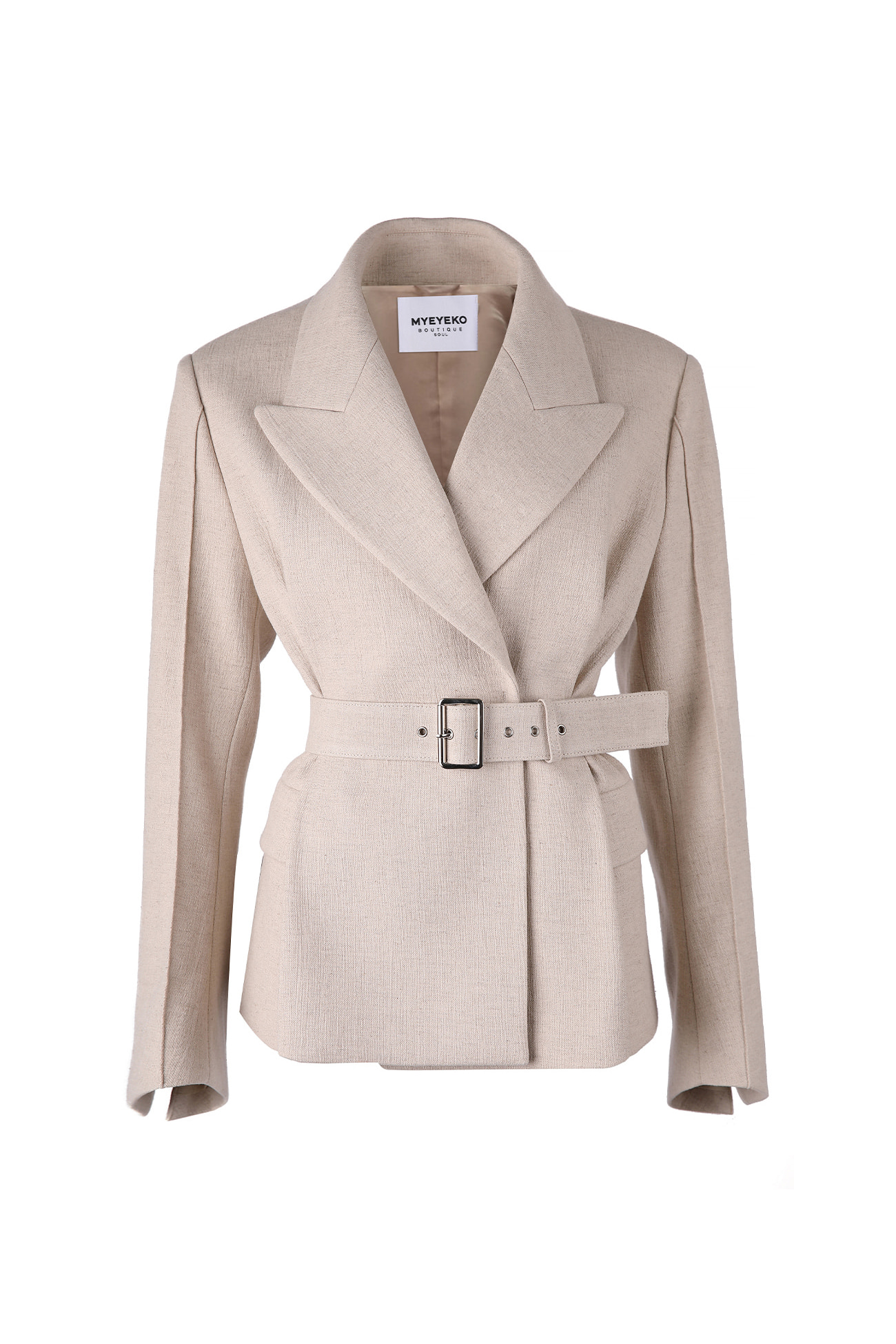 HIGH QUALITY LINE - BELTED LINEN  PEA JACKET