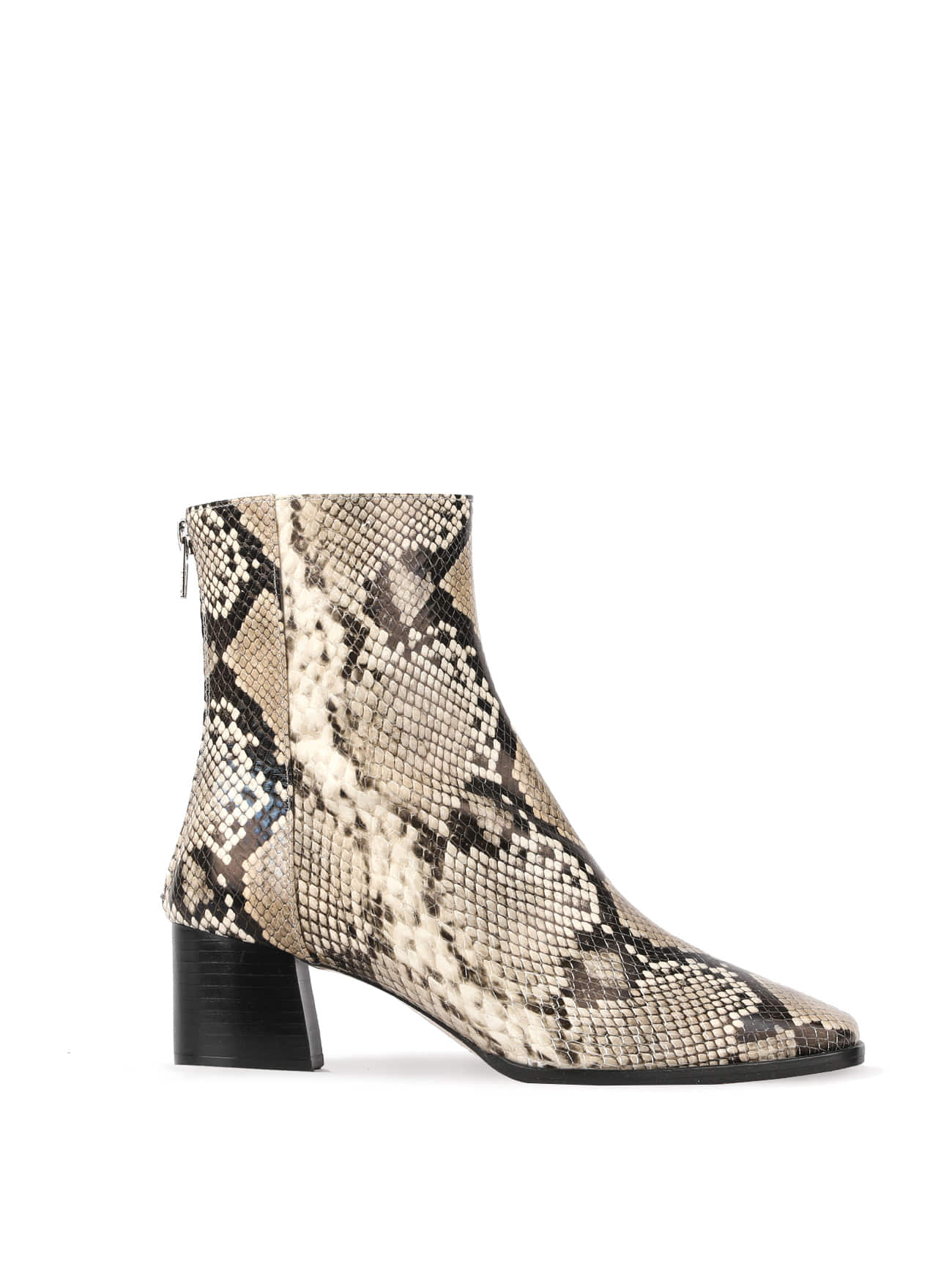 JAMES BLOCK HEEL LEATHER ANKLE BOOTS - PYTHON
