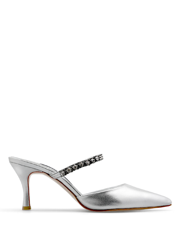 CLASSIC GRACE MARY JANE MULES - SILVER CRYSTAL