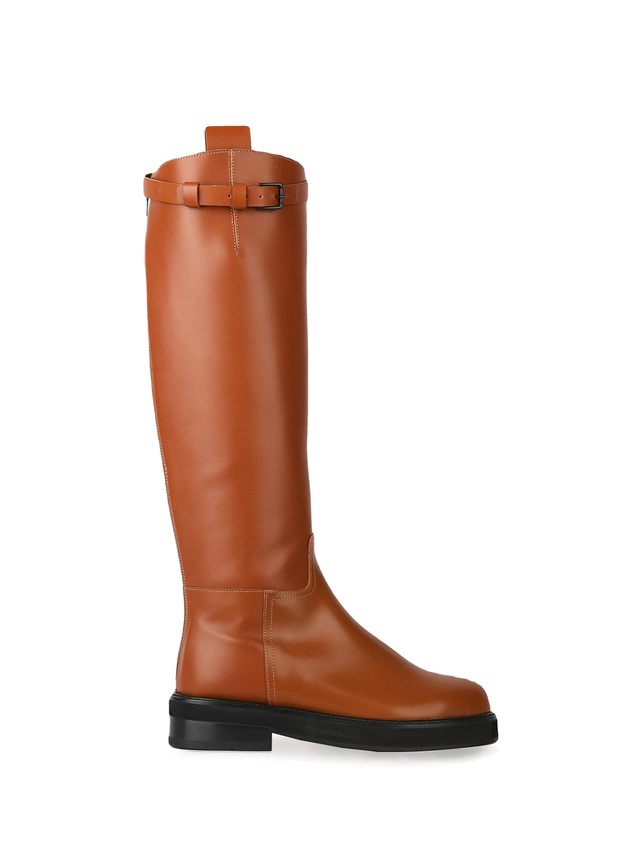 JOY BUCKLE STRAP LEATHER BOOTS - CAMEL