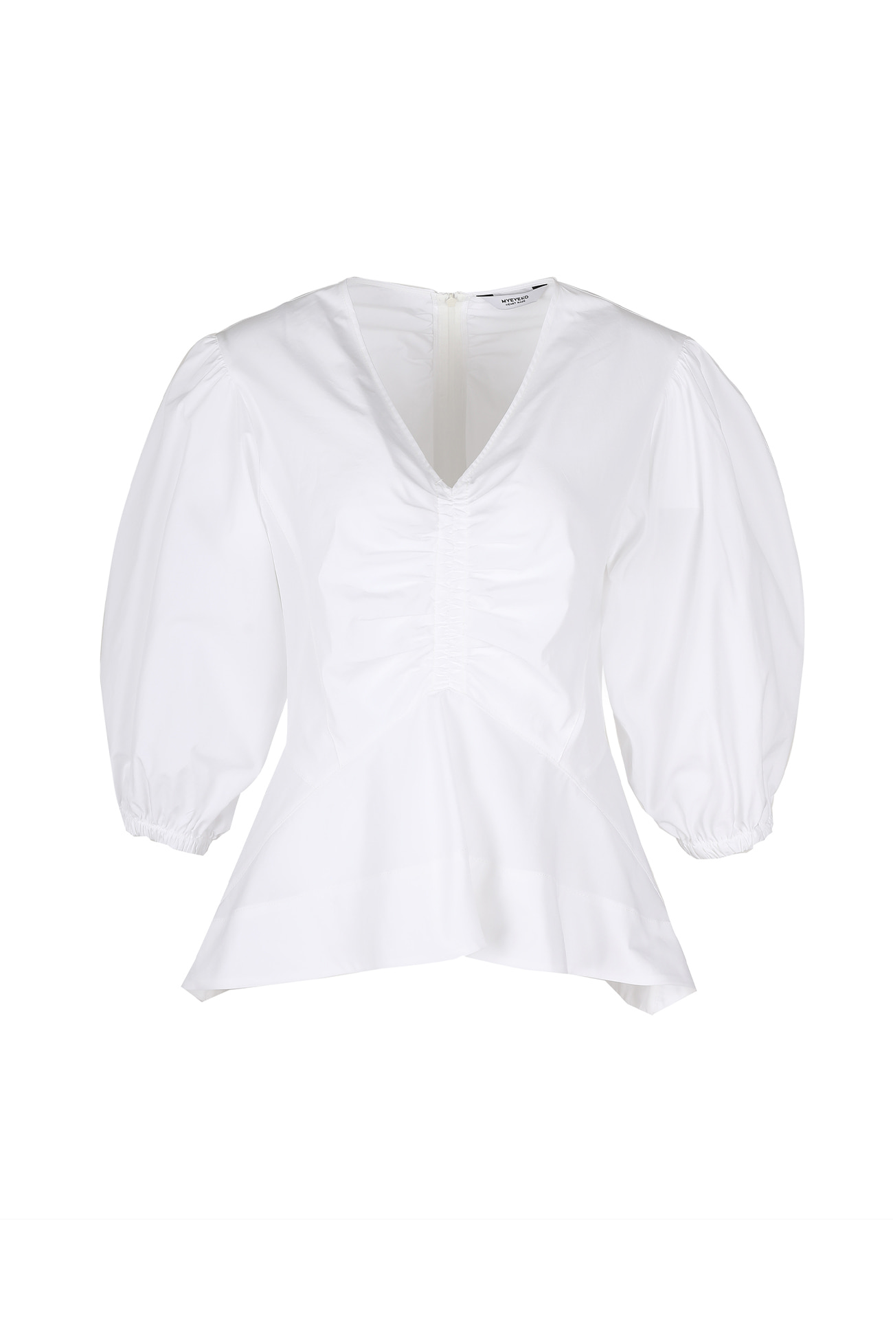 HIGH QUALITY LINE - Rose V-neck Cotton Poplin Shirt (White)