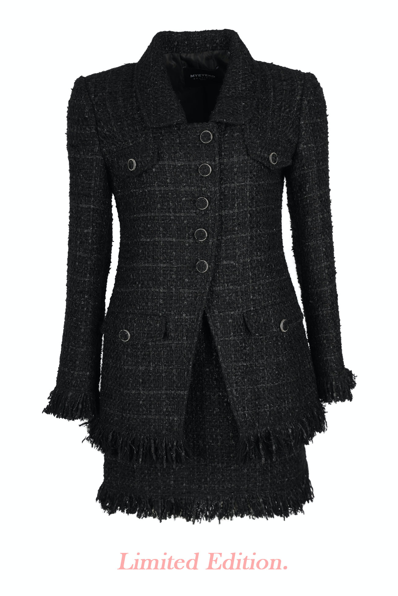 HIGH QUALITY LINE - Black Special Tweed Fringe Jacket &amp; Skirt  [LIMITED EDITION. ]