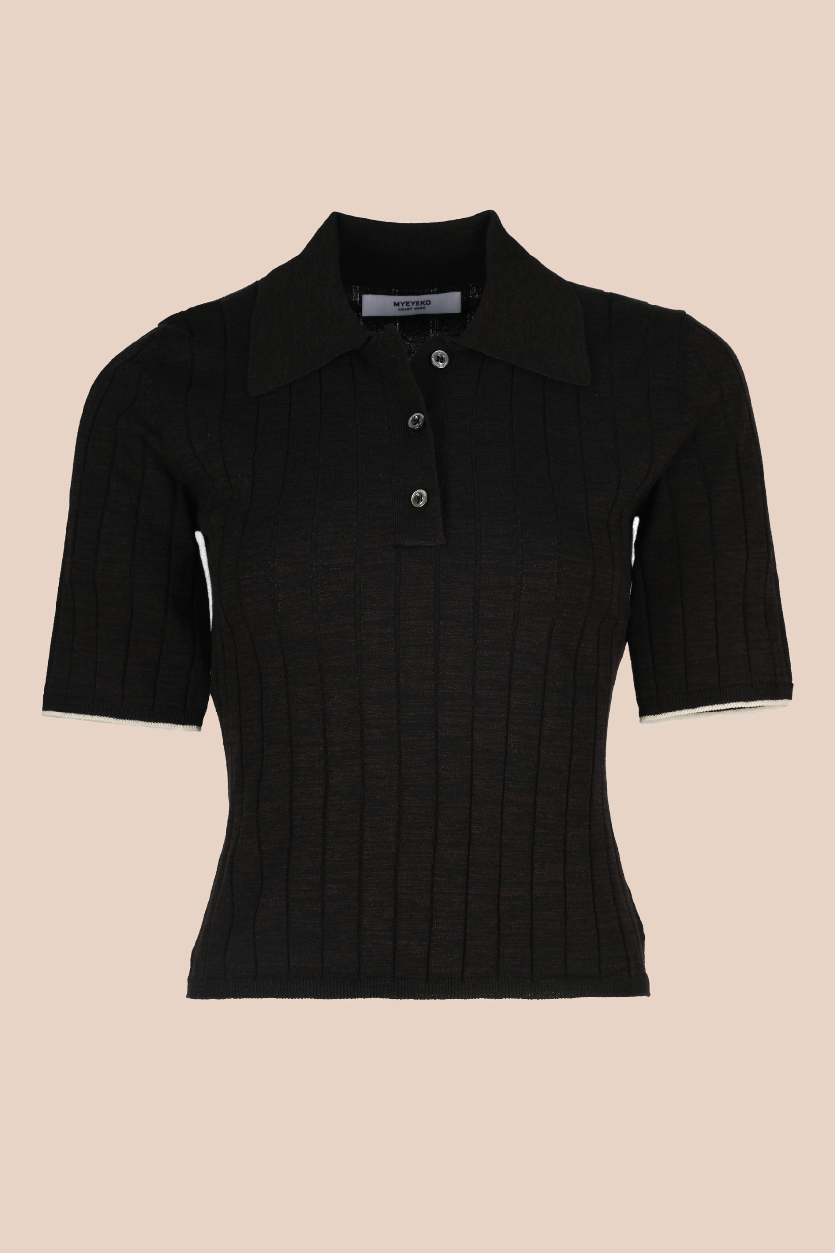 CLASSIC LINE - Ribbed Cotton-blend Knit Shirts (BLACK)
