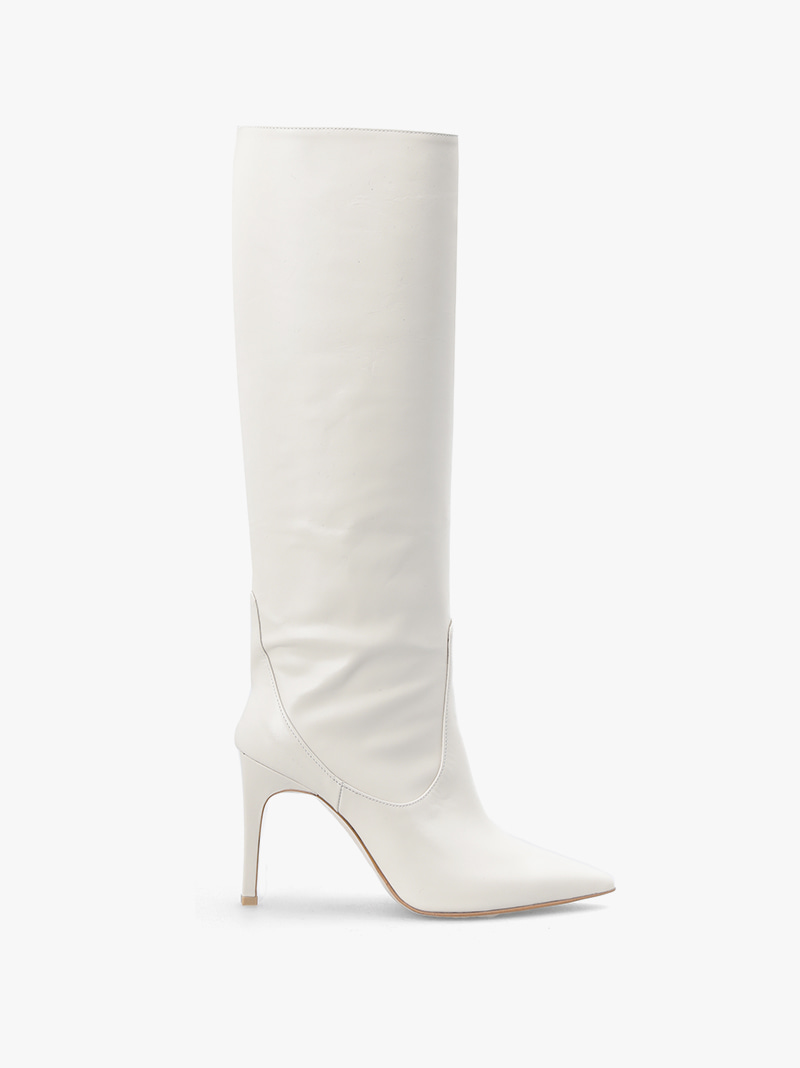 DIANE POINTED-TOE LEATHER BOOTS (CREAM IVORY)