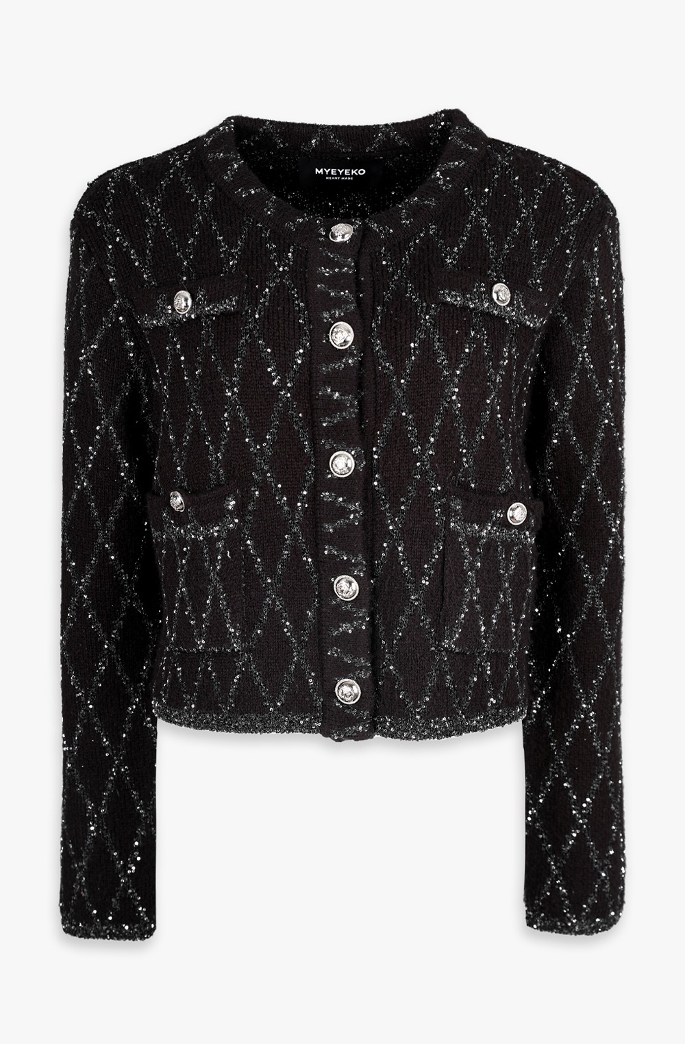 HIGH QUALITY LINE - Sequin Dia Knit Jacket (BLACK)